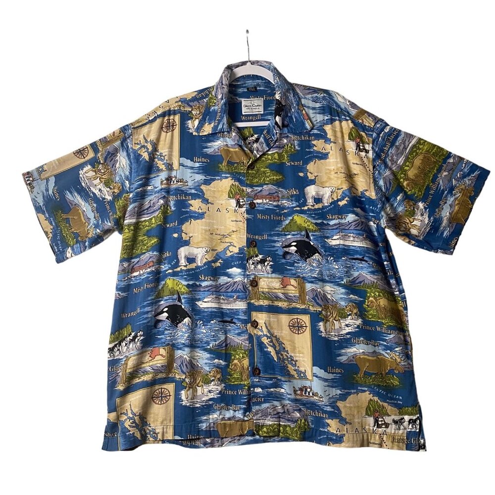 David Carey Originals Alaska Theme‎ Map Print Novelty Shirt Men XL Cotton Blend